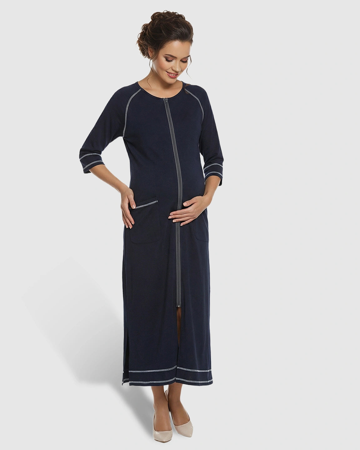 Front Zipper Loose Fit Maternity & Nursing Dress