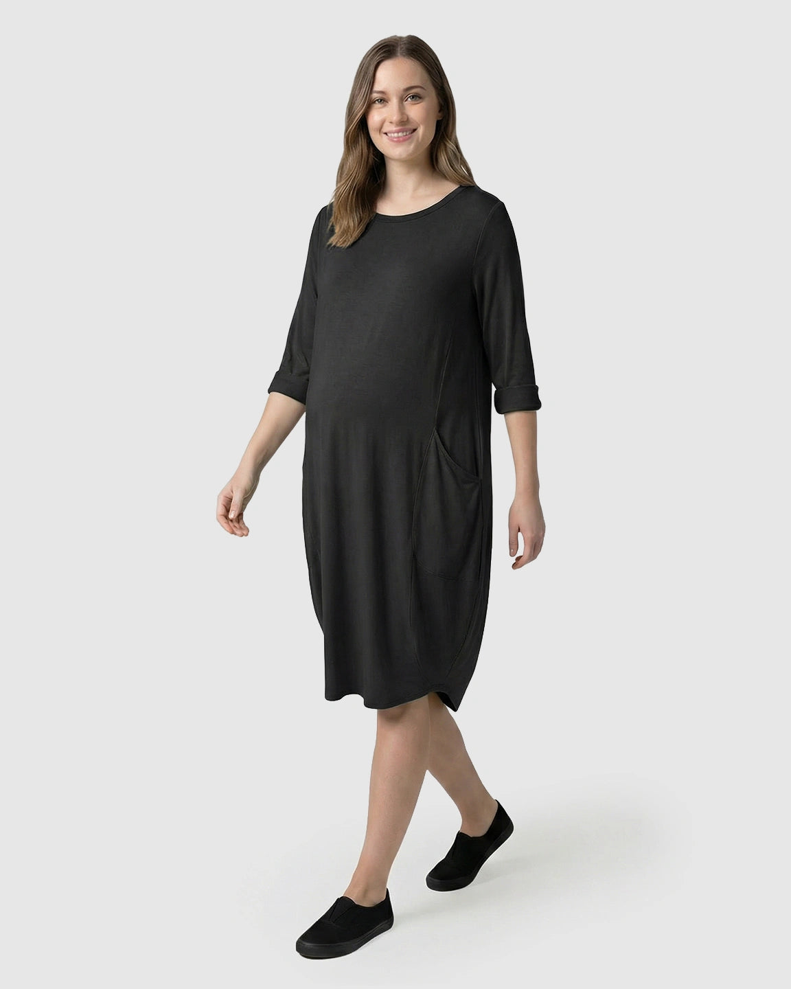 Pocketed Lantern Skirt Maternity Midi Dress