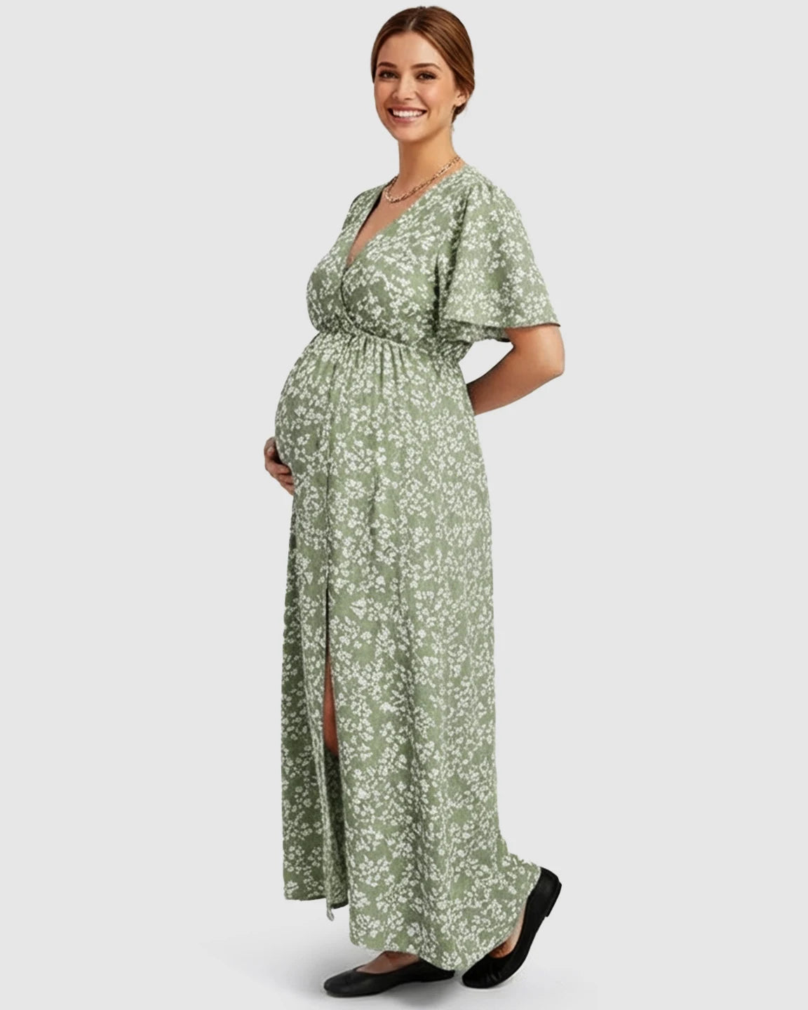 V-neck Bohemian Style Maternity Maxi Dress