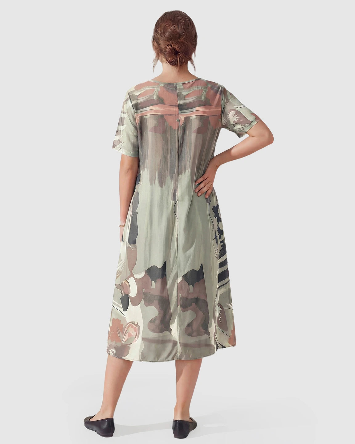 Gray Abstract Retro Style Maternity Midi Dress