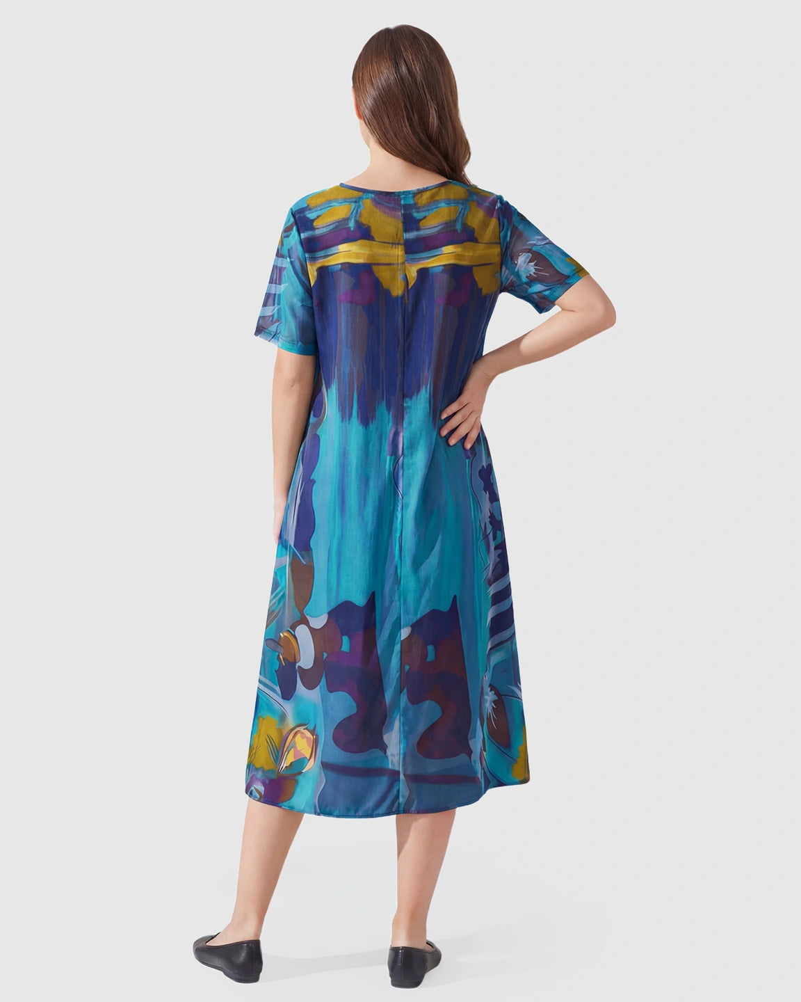 Blue Abstract A-Line Maternity Midi Dress