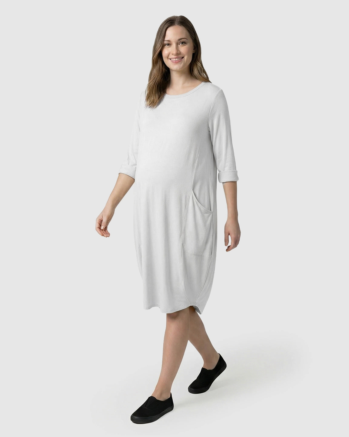 Pocketed Lantern Skirt Maternity Midi Dress