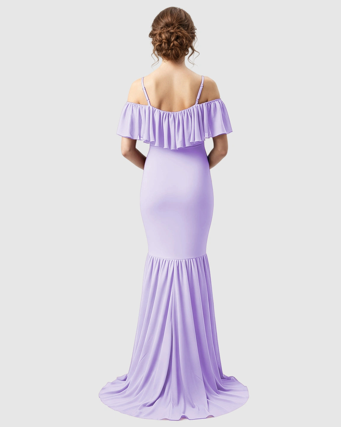Ruffled Off-Shoulder Mermaid Train Maternity Photoshoot Dress