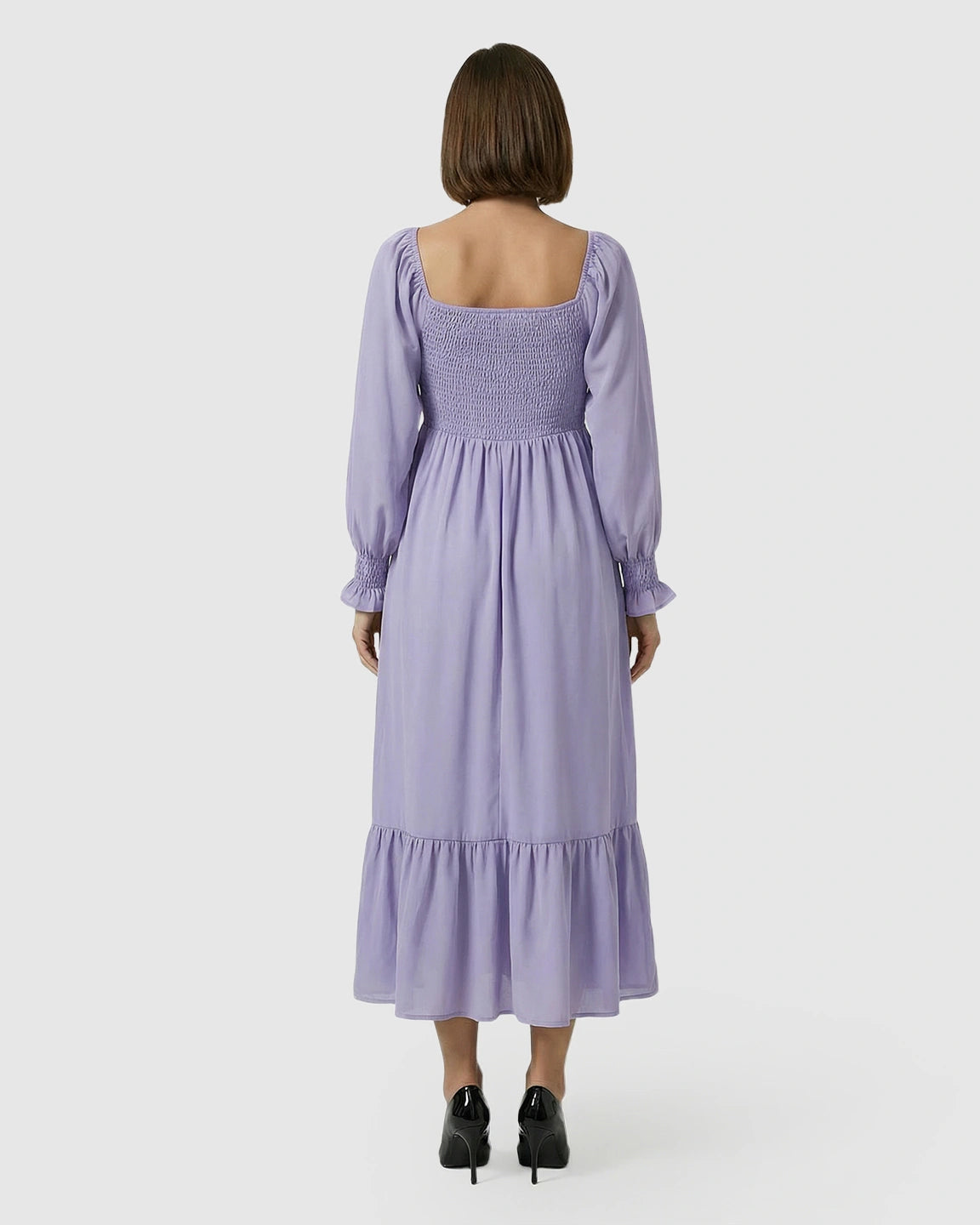 Smocked Square Neck Ruffled Hem Maternity Maxi Dress