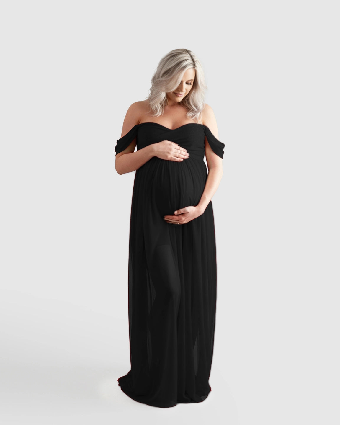 Off-Shoulder Flowing Maternity Photoshoot Gown