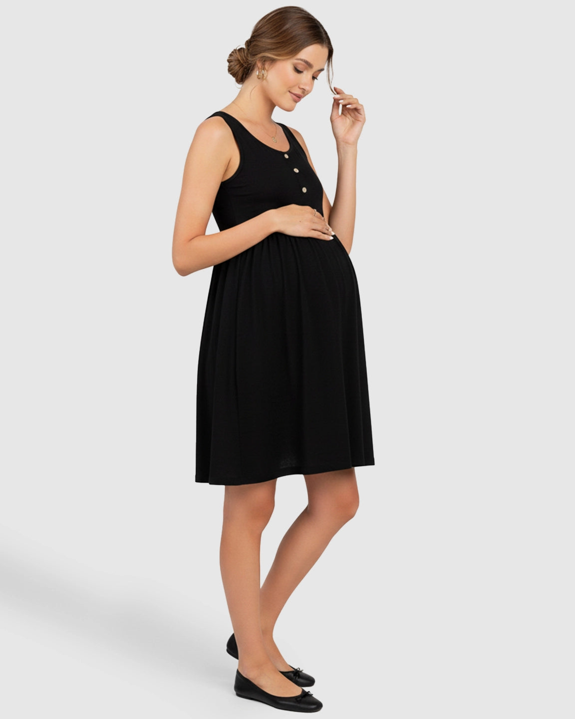 Button-Front Versatile Maternity Short Dress
