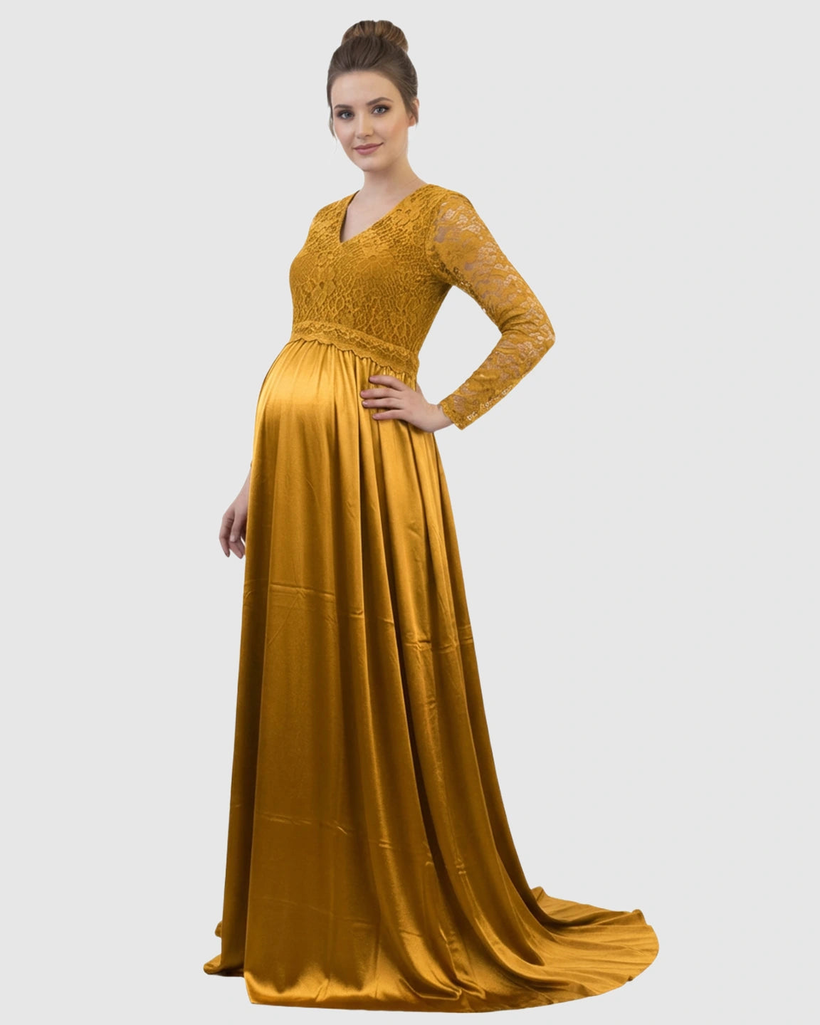 Lace Spliced Bodice Trailing Skirt Maternity Photoshoot Maxi Dress