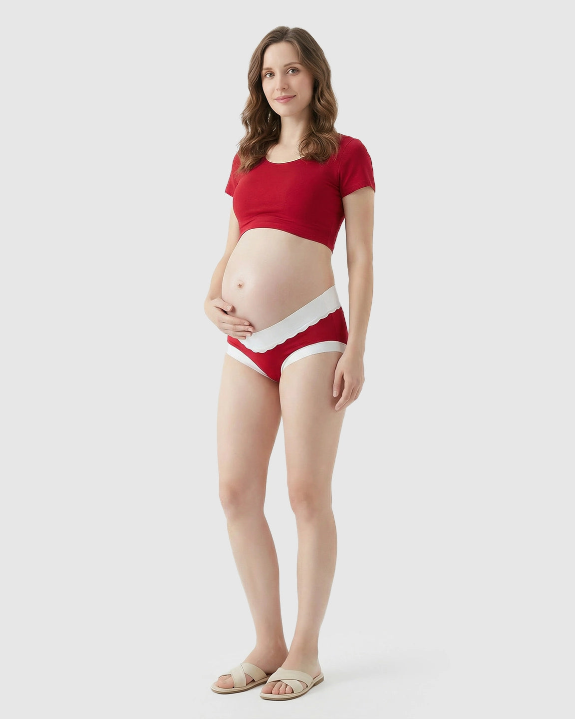Lace Trim Mid-Waist Color Block Maternity Underwear