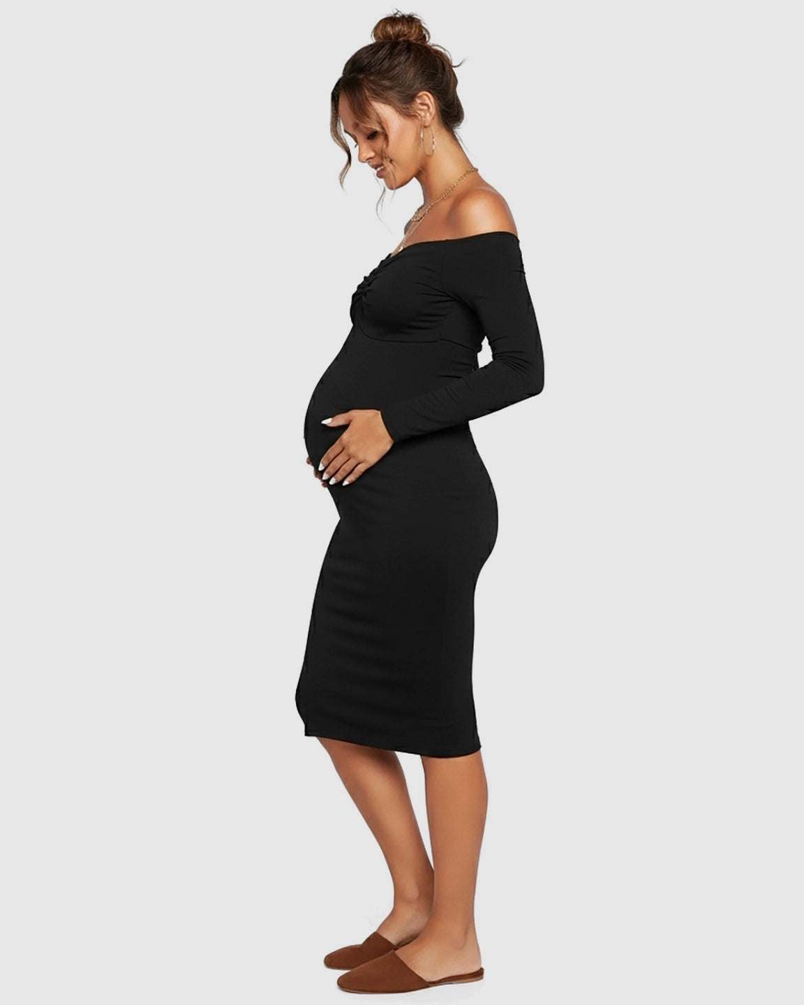 Off-Shoulder Bodycon Maternity Midi Dress
