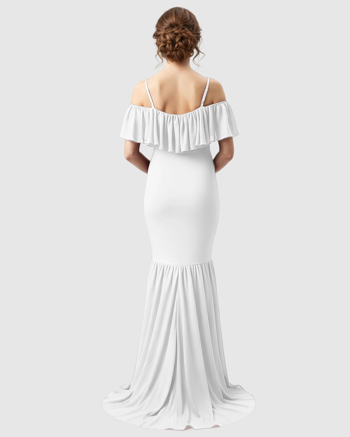 Ruffled Off-Shoulder Mermaid Train Maternity Photoshoot Dress