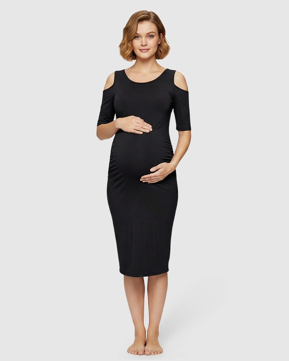 Cold Shoulder Ruched Bodycon Maternity Dress