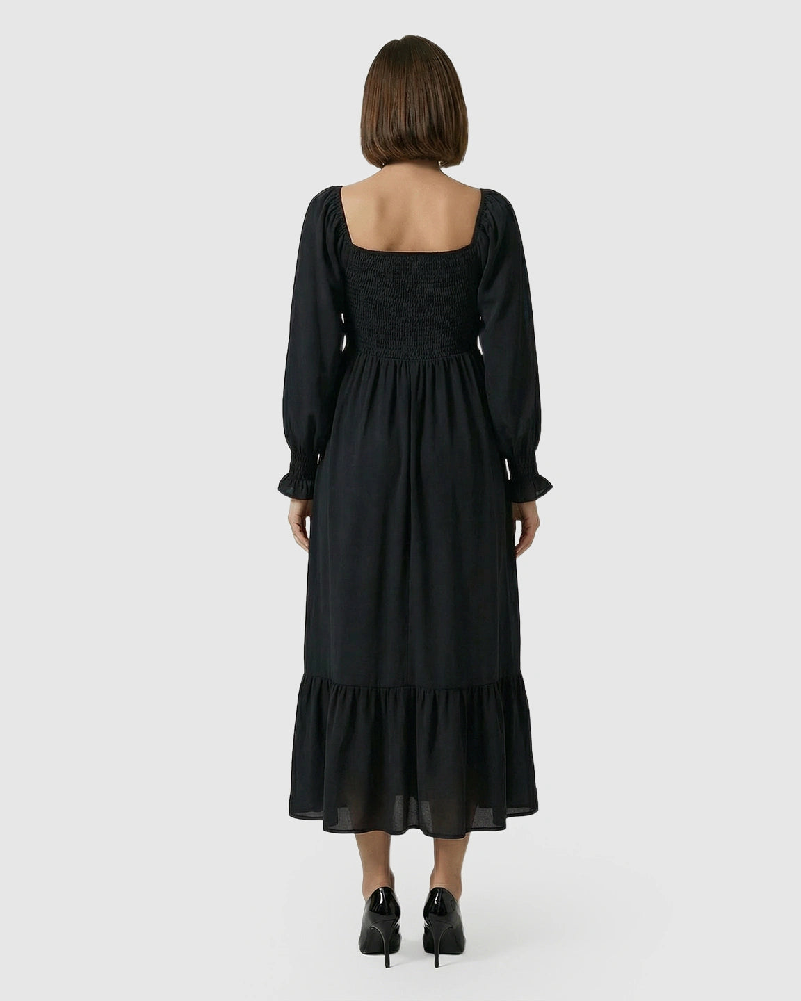 Smocked Square Neck Ruffled Hem Maternity Maxi Dress