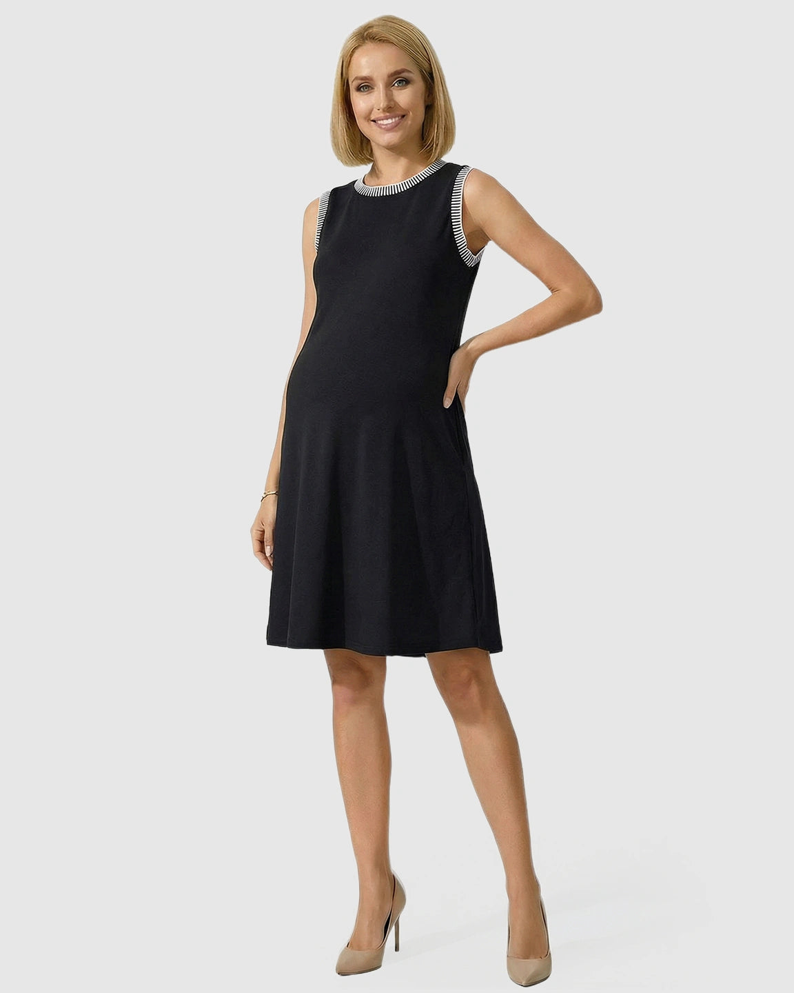 Sleeveless Mid-Waist Umbrella Skirt Maternity Dress