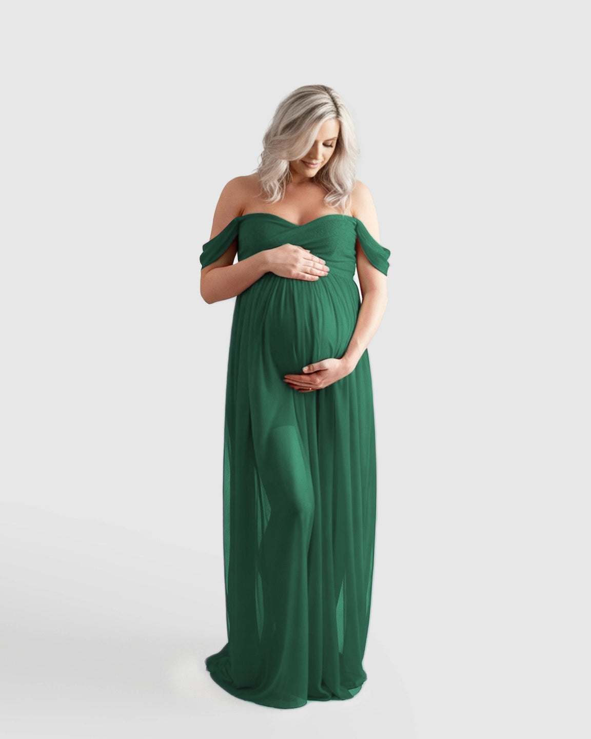 Off-Shoulder Flowing Maternity Photoshoot Gown