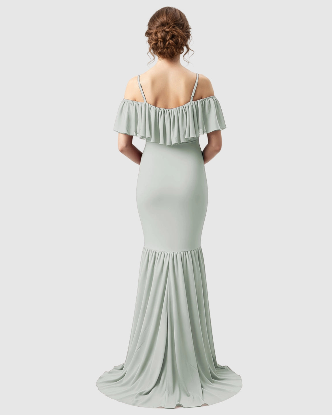 Ruffled Off-Shoulder Mermaid Train Maternity Photoshoot Dress