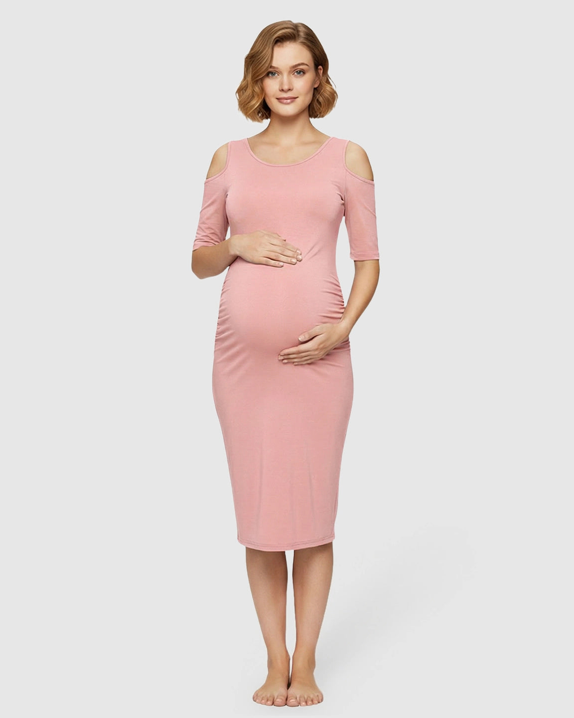 Cold Shoulder Ruched Bodycon Maternity Dress