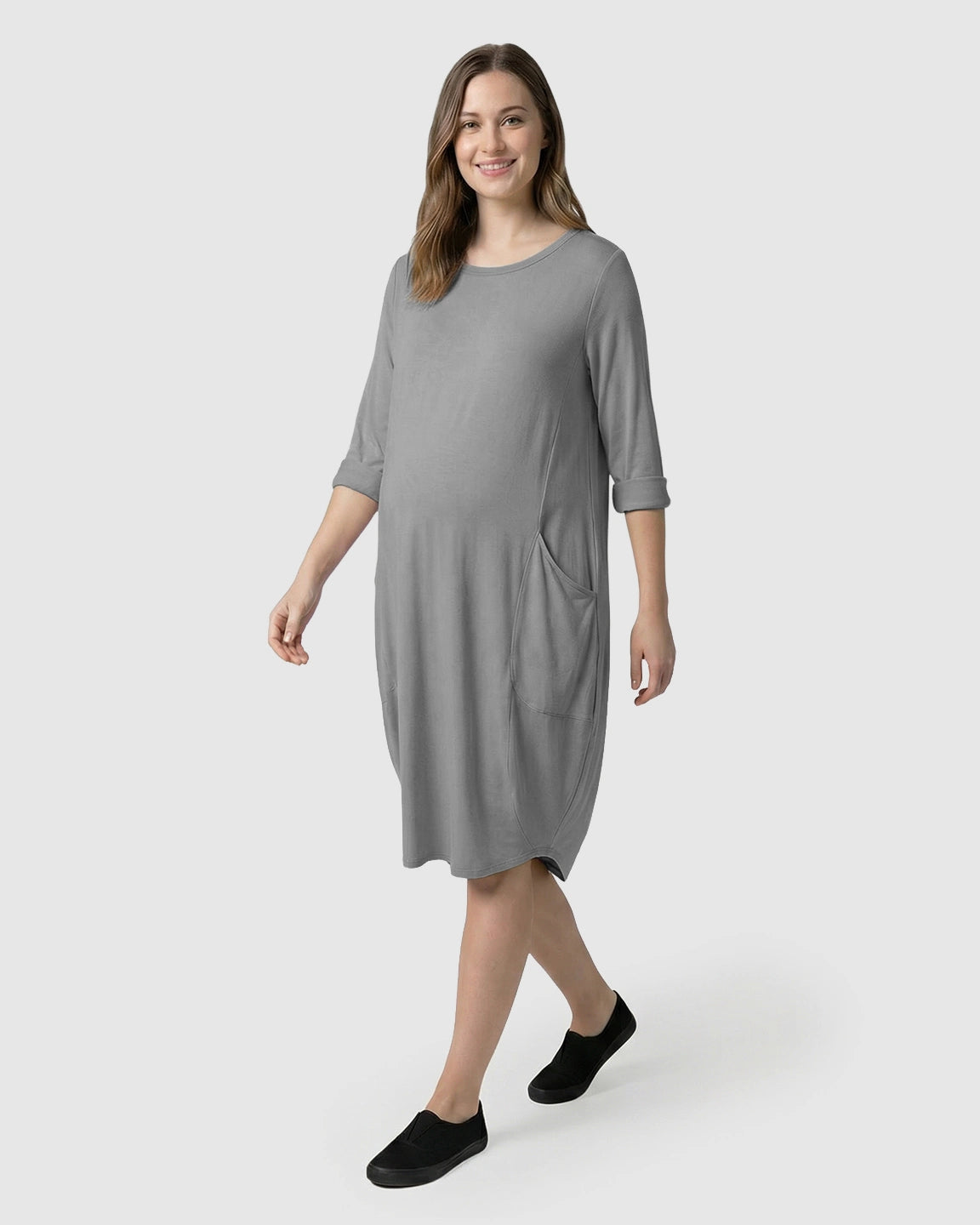 Pocketed Lantern Skirt Maternity Midi Dress