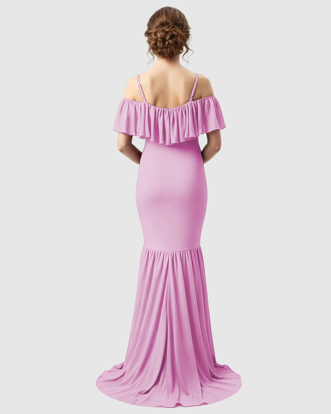 Ruffled Off-Shoulder Mermaid Train Maternity Photoshoot Dress