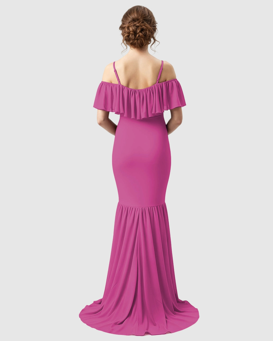 Ruffled Off-Shoulder Mermaid Train Maternity Photoshoot Dress