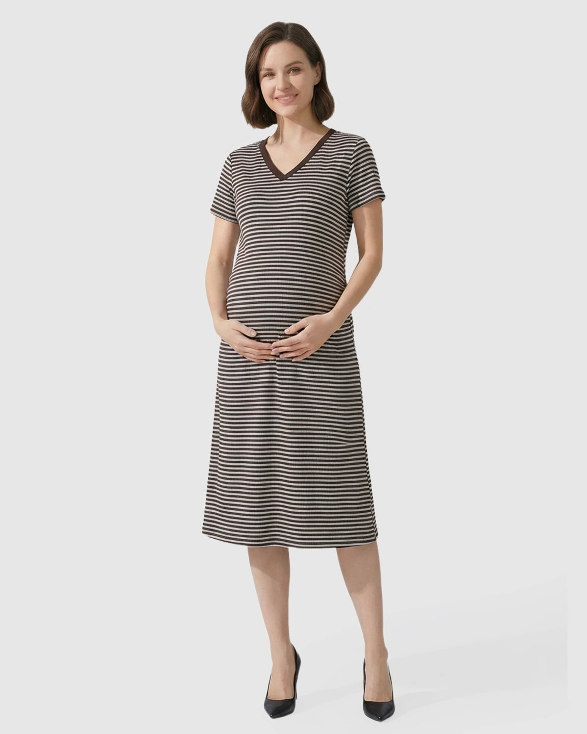 Striped V-Neck Straight Fit Maternity & Nursing Dress
