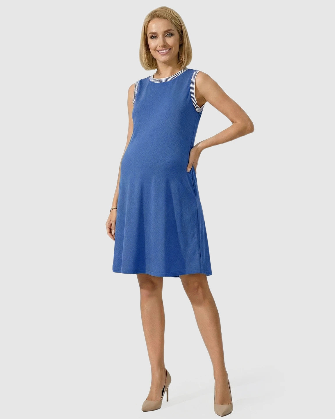 Sleeveless Mid-Waist Umbrella Skirt Maternity Dress