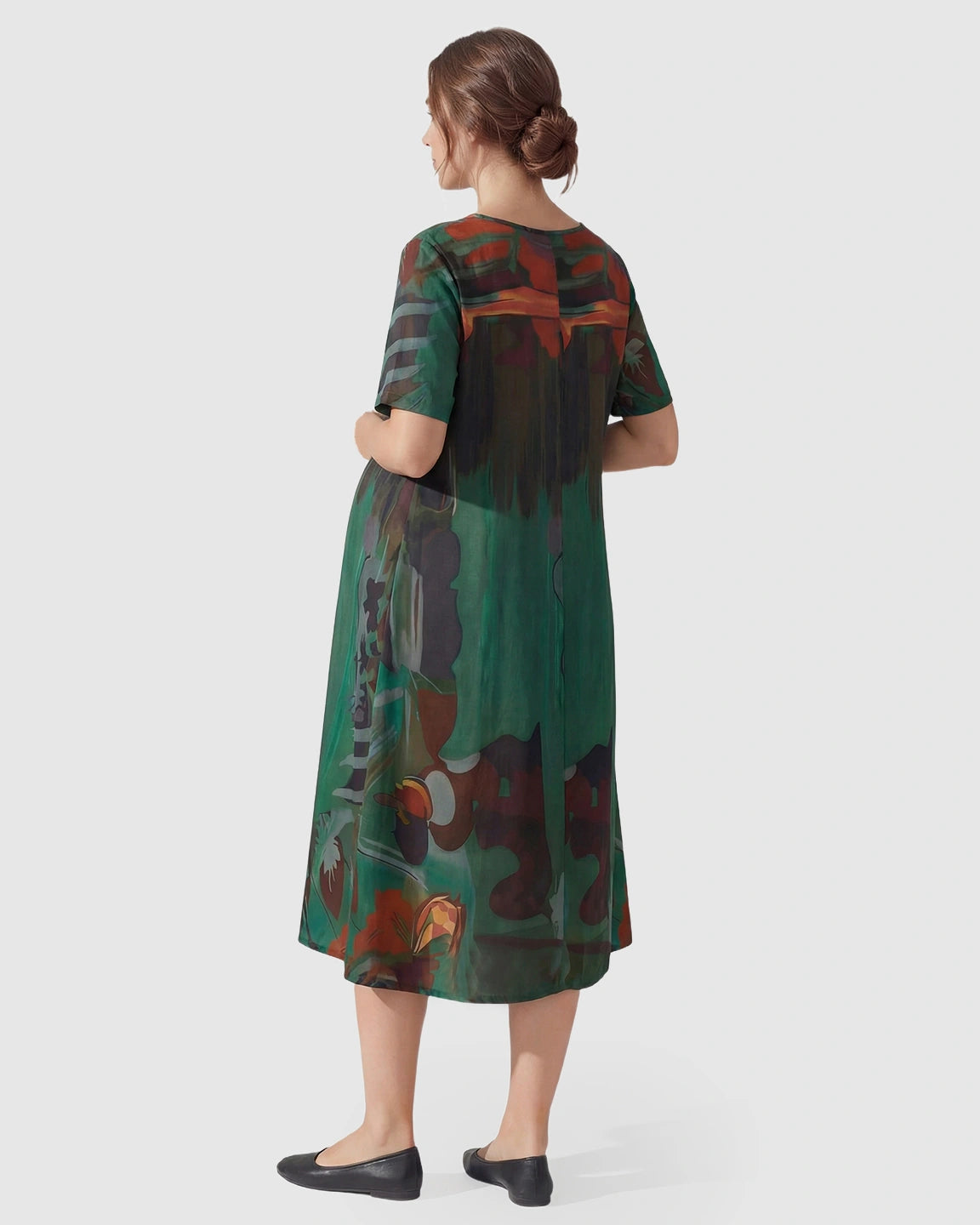 Flowy Green Abstract Print Maternity Dress