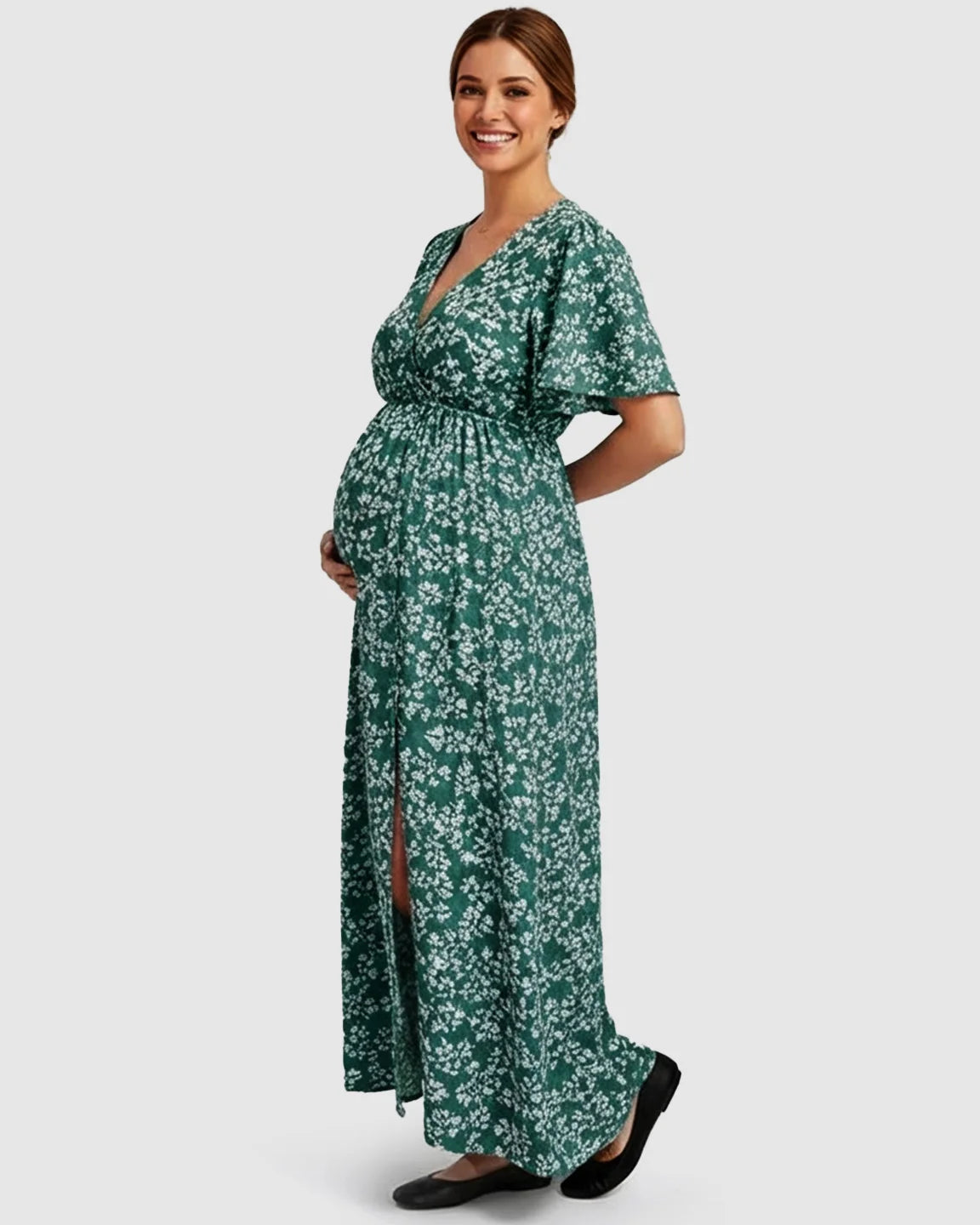 Cinched Waist Boho Maternity Maxi Dress