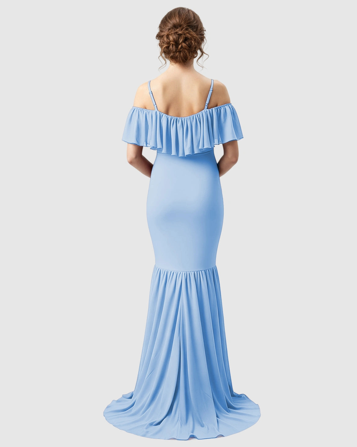 Ruffled Off-Shoulder Mermaid Train Maternity Photoshoot Dress