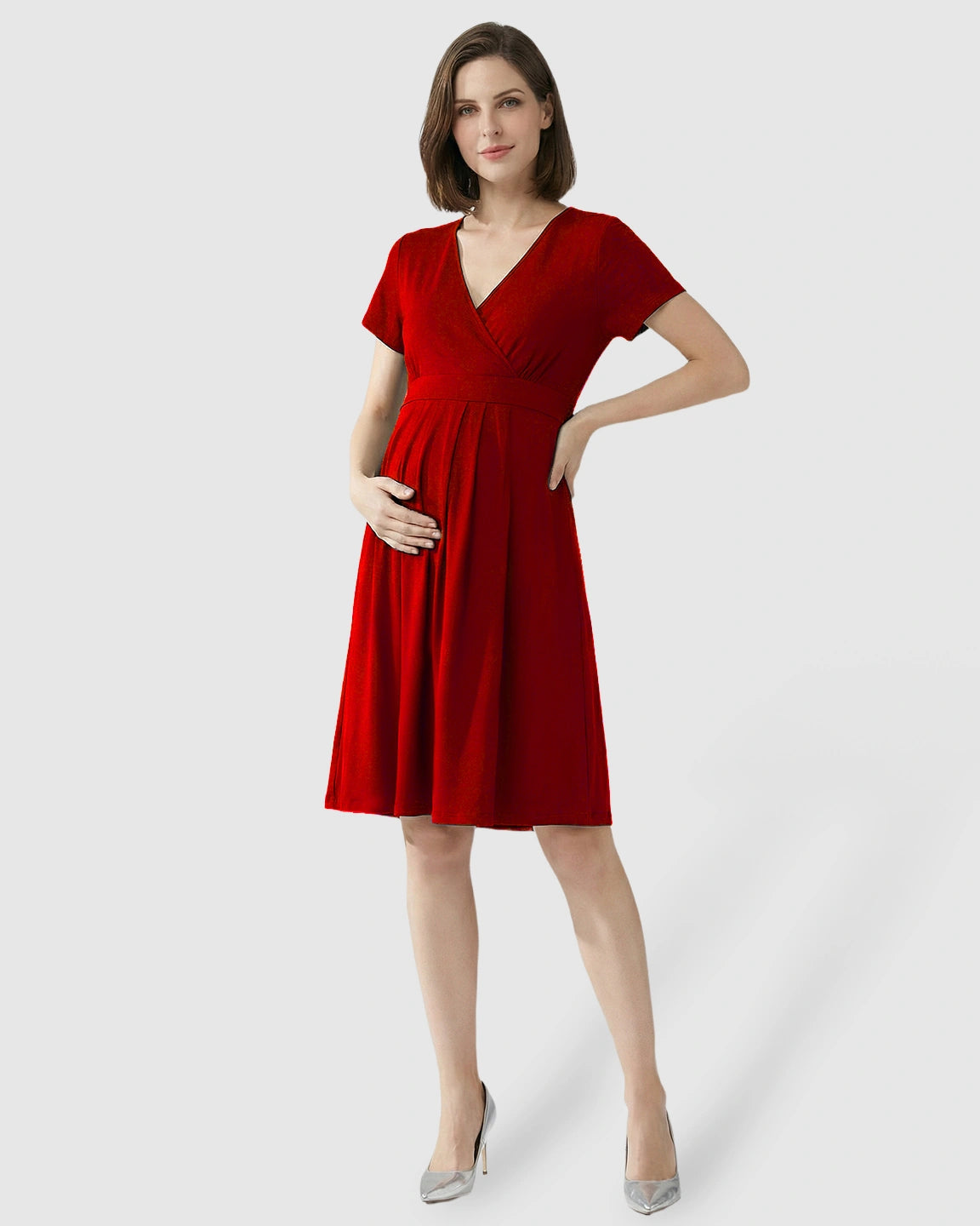 V-Neck A-Line Maternity & Nursing Dress