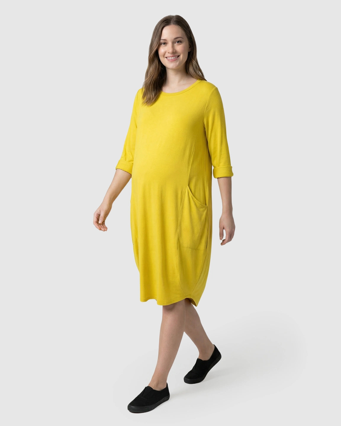 Pocketed Lantern Skirt Maternity Midi Dress