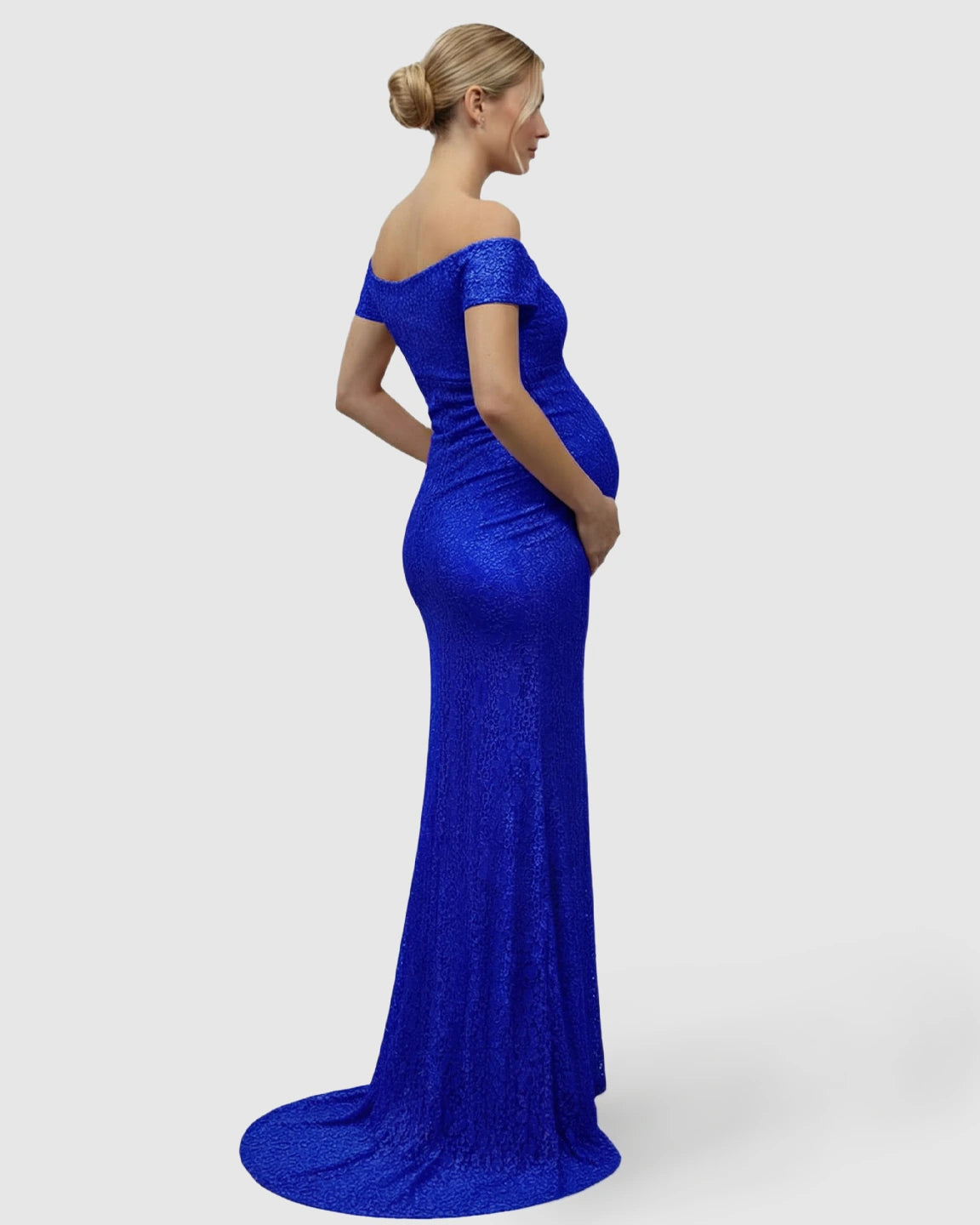 Off-Shoulder Train-Hem Maternity Photoshoot Gown