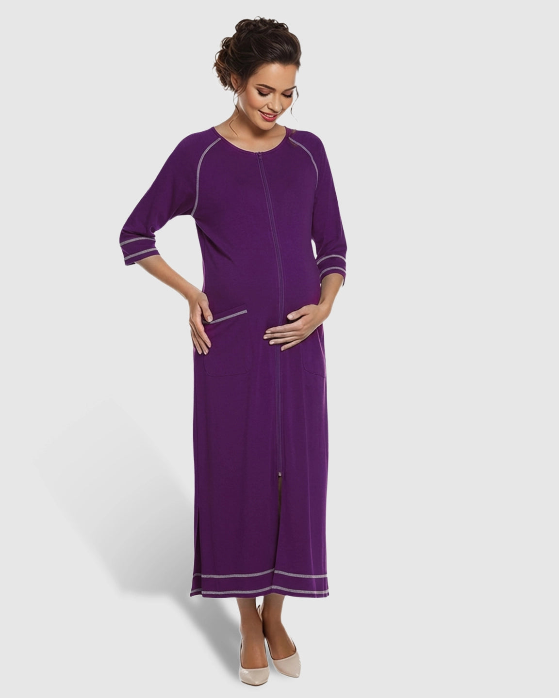 Front Zipper Loose Fit Maternity & Nursing Dress