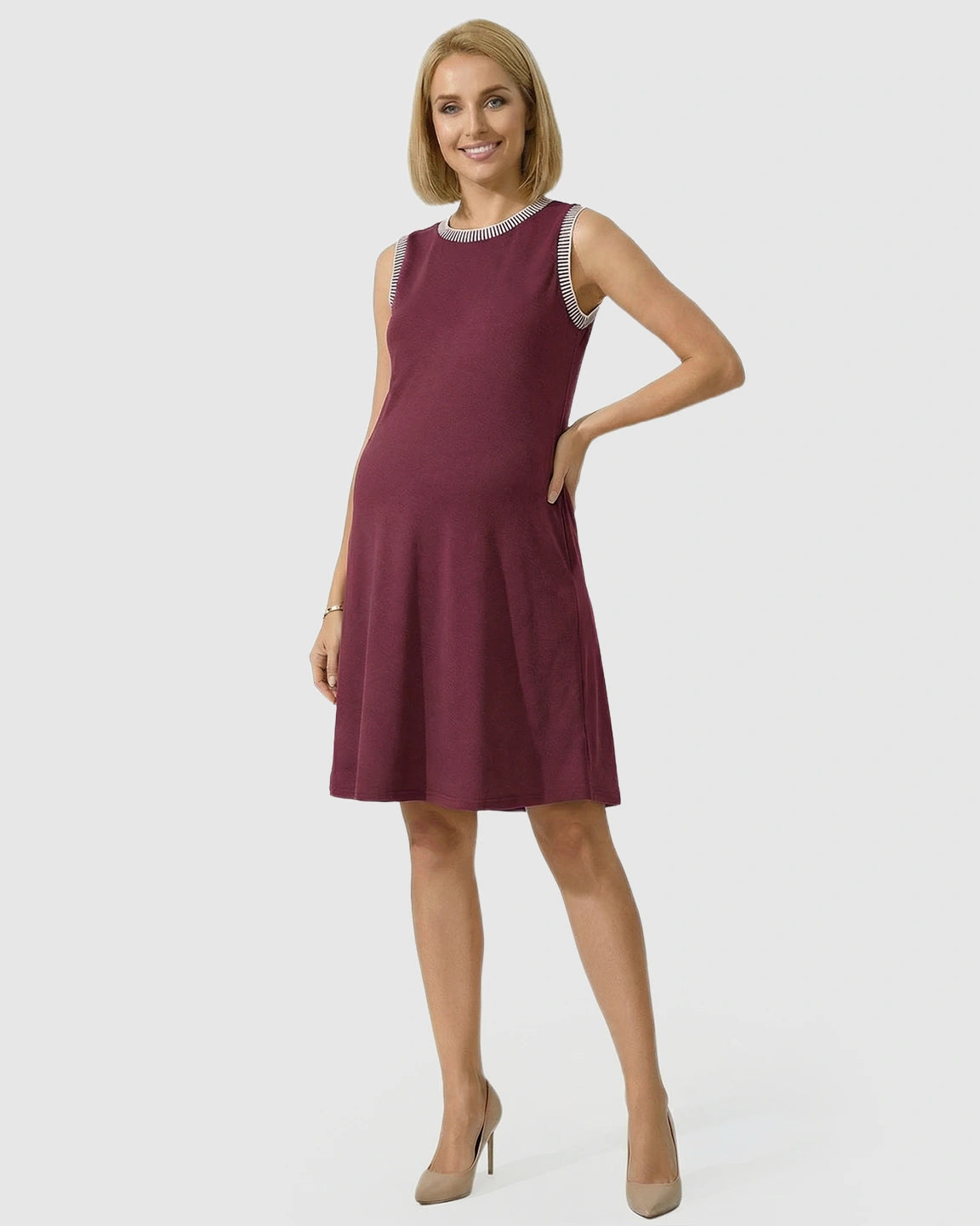 Sleeveless Mid-Waist Umbrella Skirt Maternity Dress