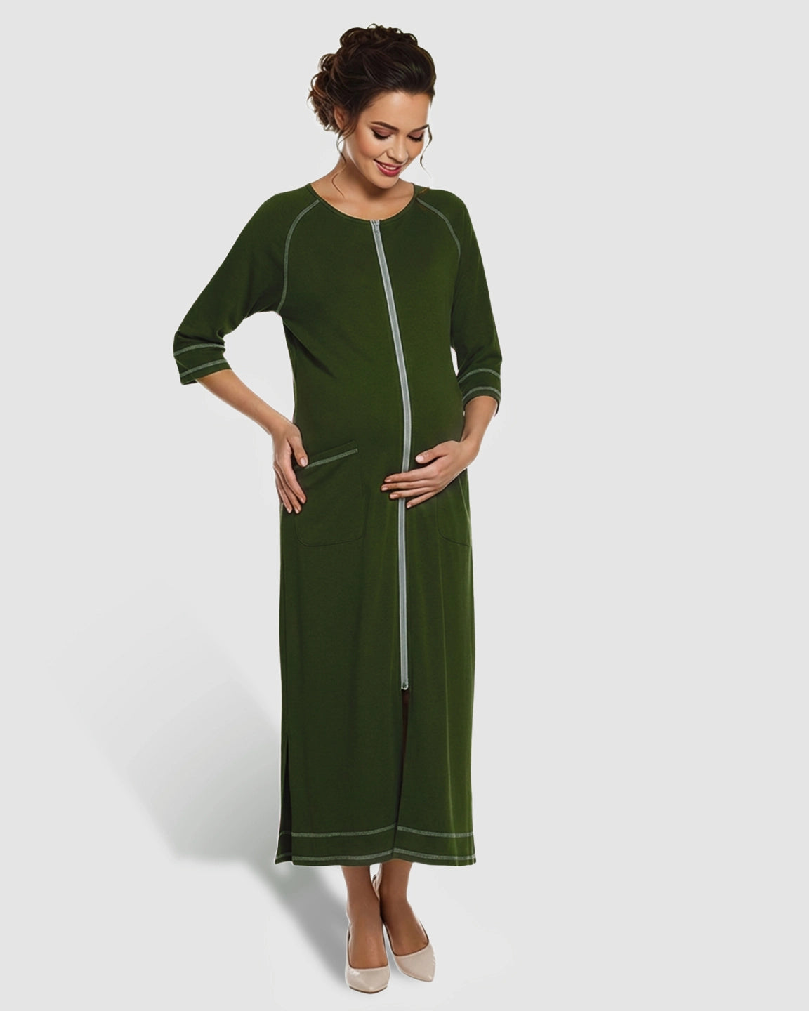 Front Zipper Loose Fit Maternity & Nursing Dress