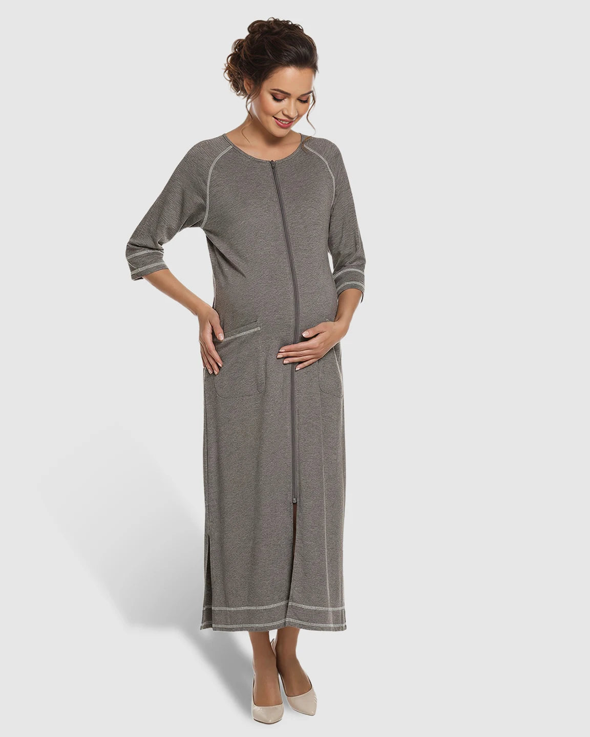 Front Zipper Loose Fit Maternity & Nursing Dress