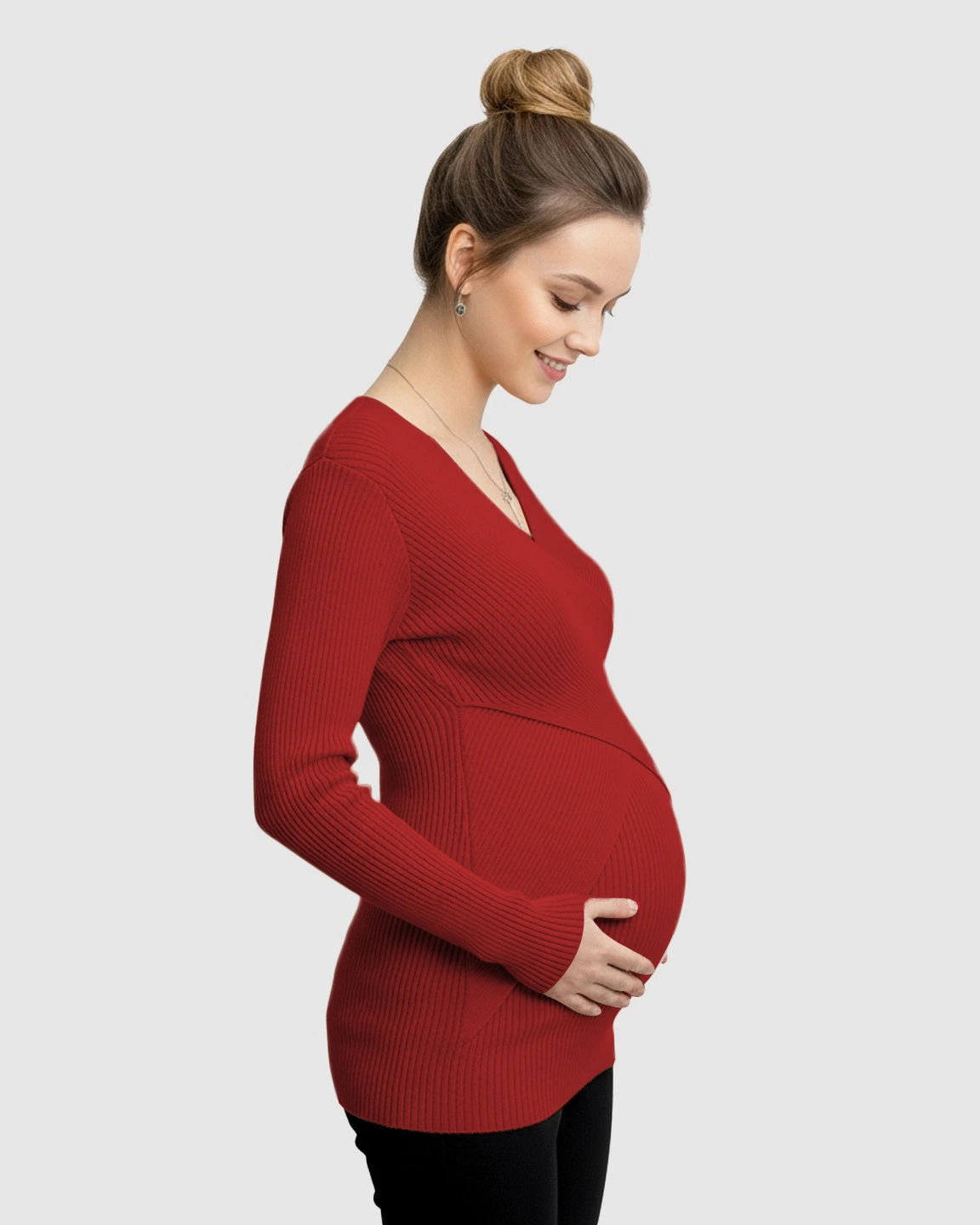 Faux-Wrap Ribbed Maternity Top