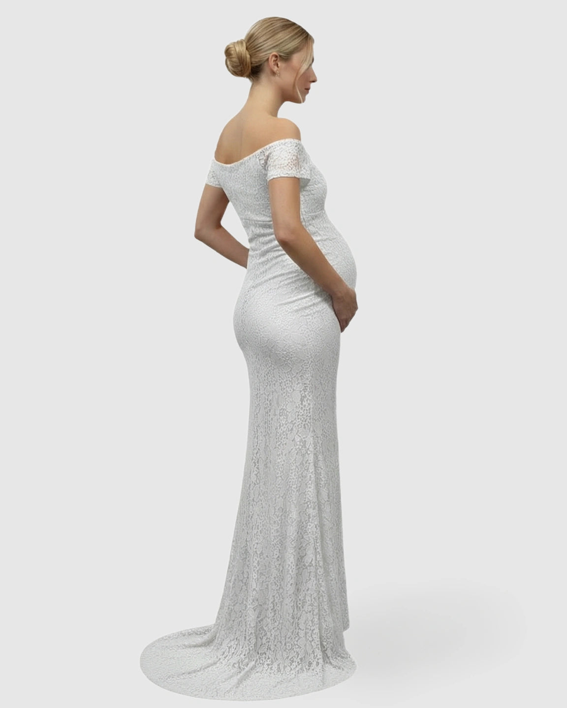 Off-Shoulder Train-Hem Maternity Photoshoot Gown