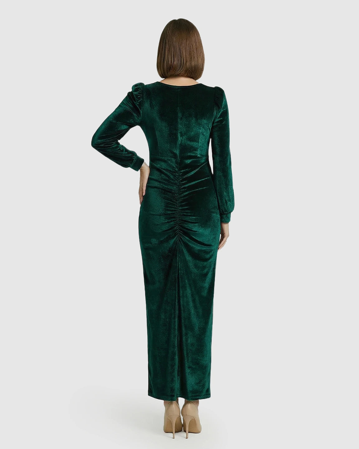 Puffed Velvet Sleeves Bodycon Maternity Evening Gown