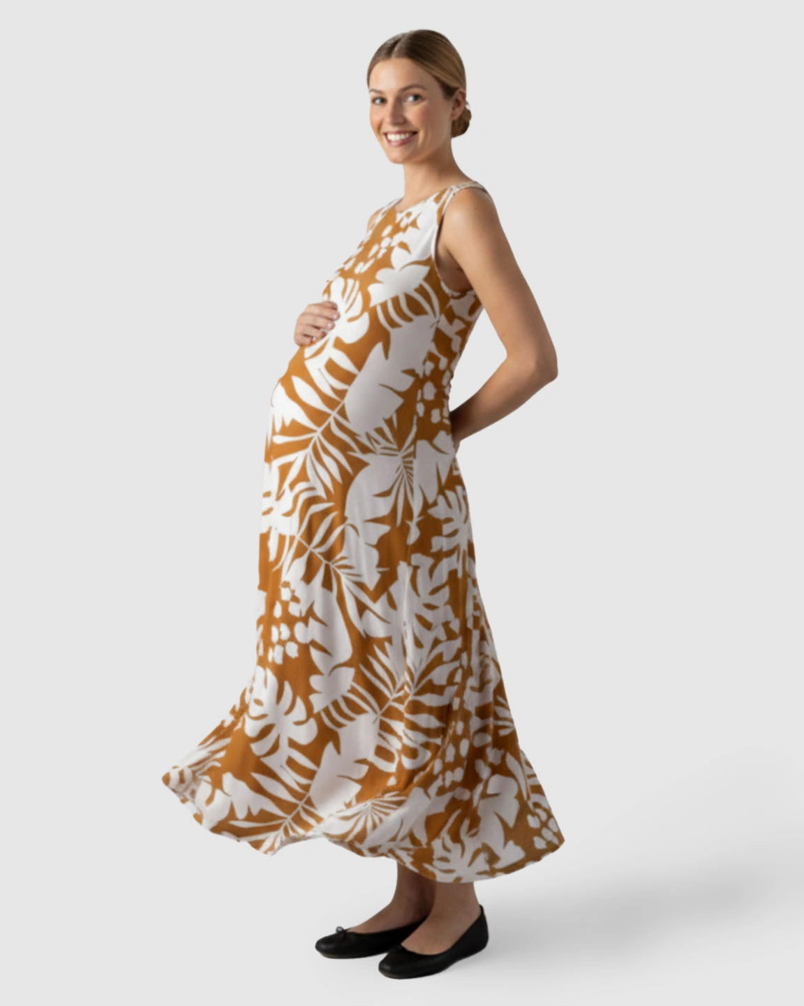 Tropical-Print Sleeveless Maternity Dress