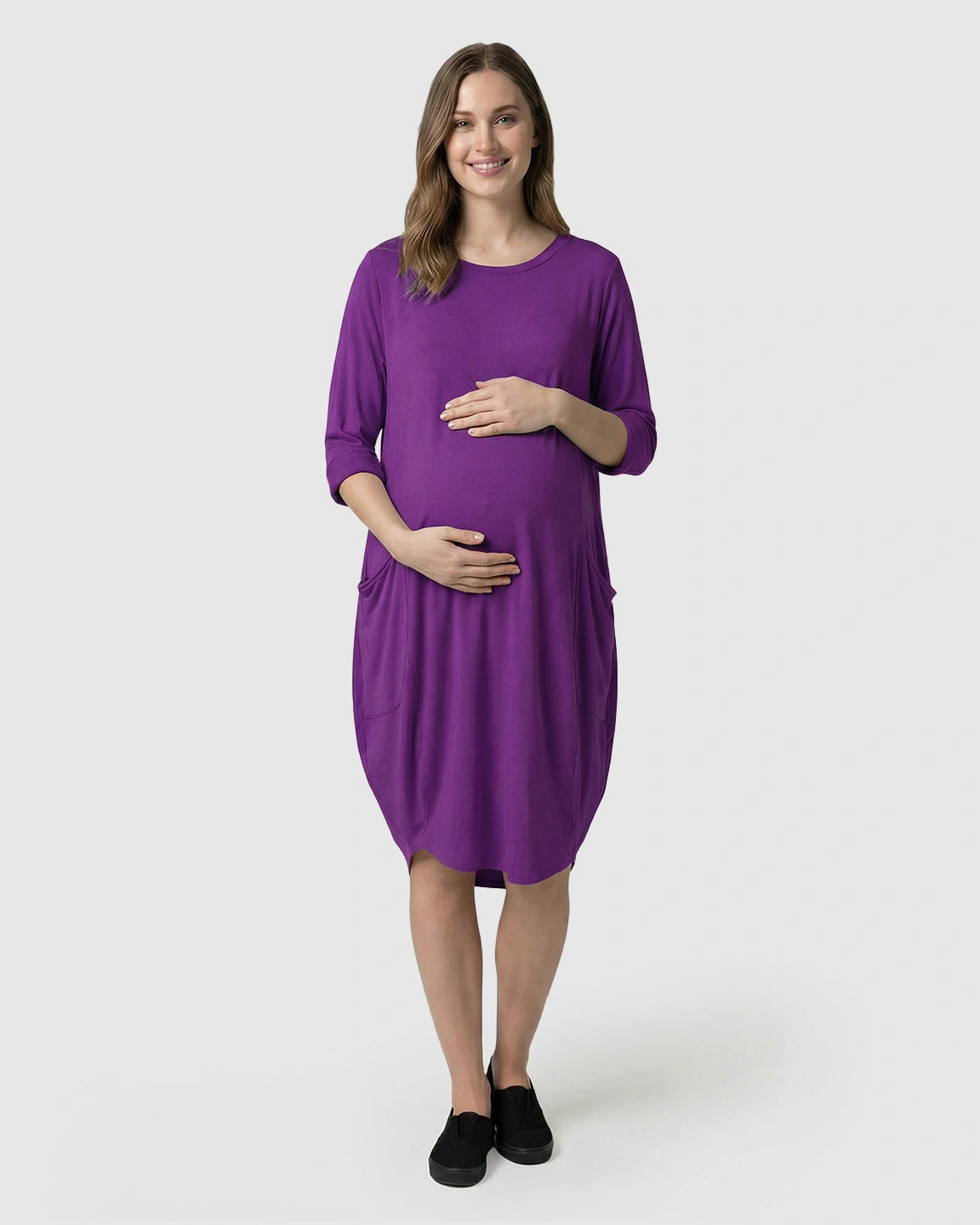 Pocketed Lantern Skirt Maternity Midi Dress