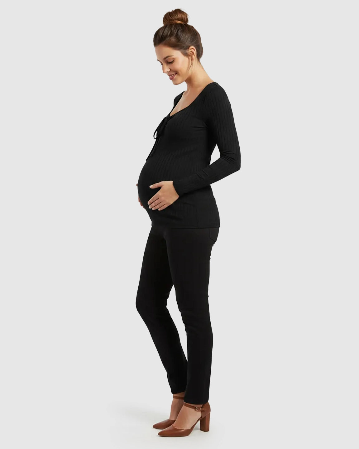 Ribbed Knit Tie Detail Square Neck Maternity Top