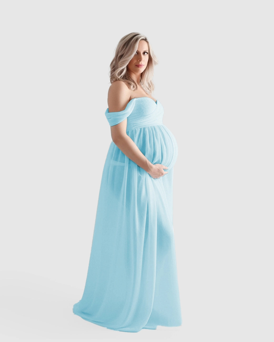 Off-Shoulder Flowing Maternity Photoshoot Gown
