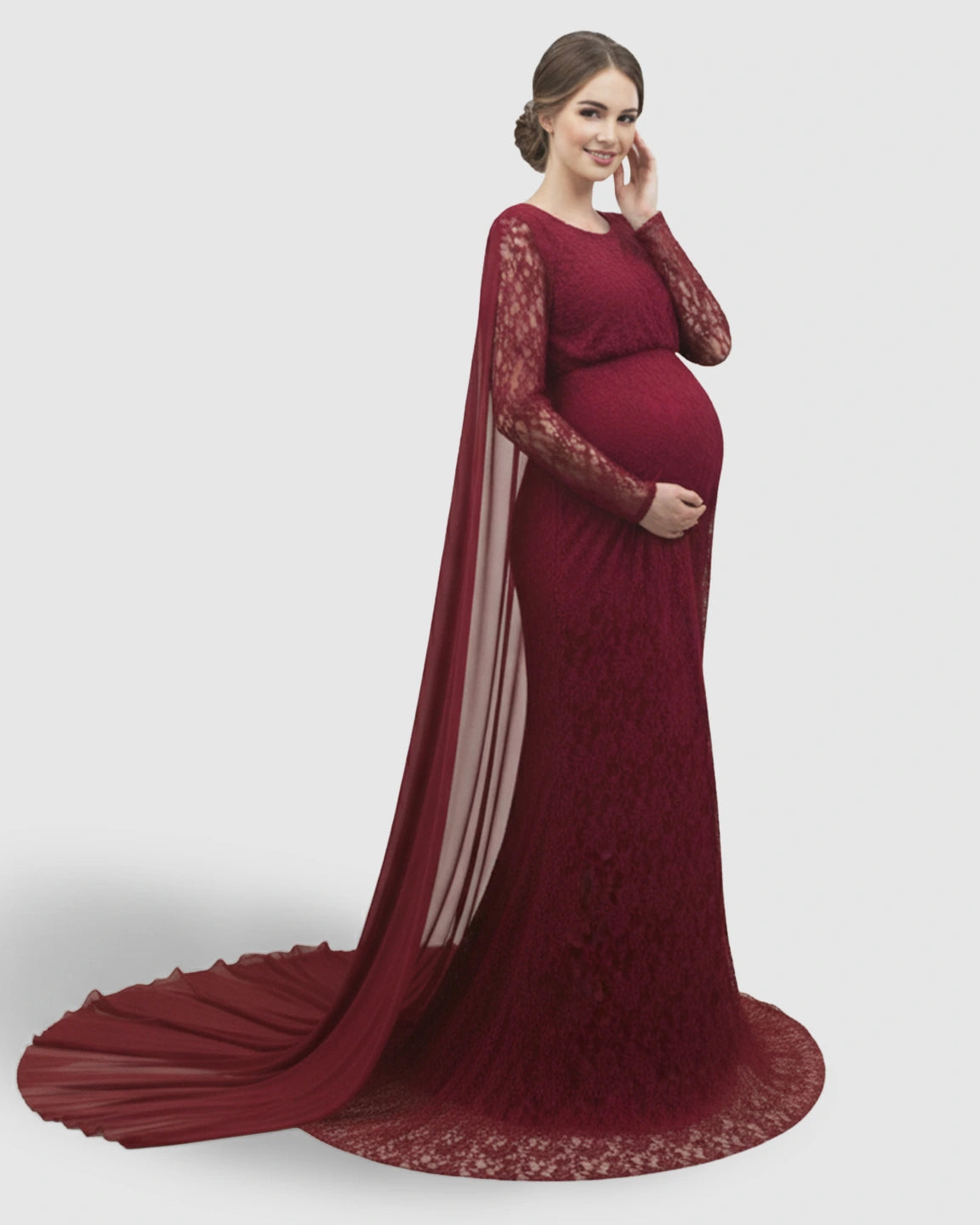 Lace Cape Trailing Maternity Photography Gown