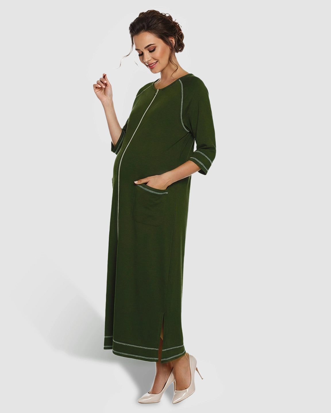 Front Zipper Loose Fit Maternity & Nursing Dress