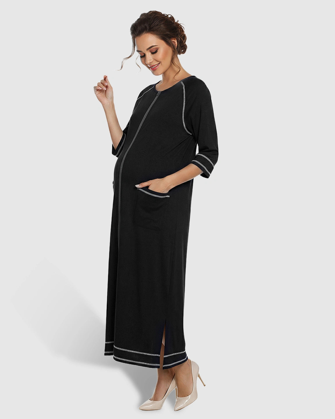 Front Zipper Loose Fit Maternity & Nursing Dress
