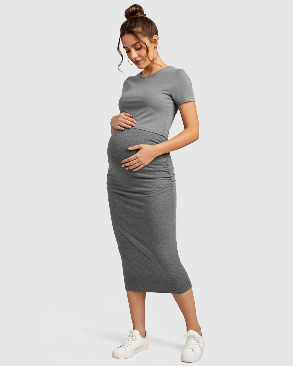 Ruched Fitted-Style Maternity Midi Skirt