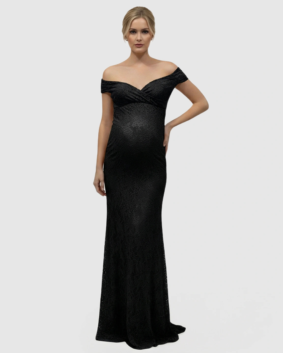 Off-Shoulder Train-Hem Maternity Photoshoot Gown