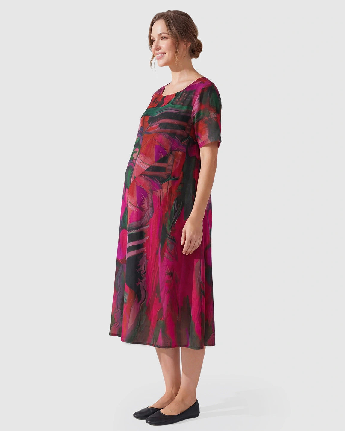 Red Abstract Print Empire Waist Maternity Dress