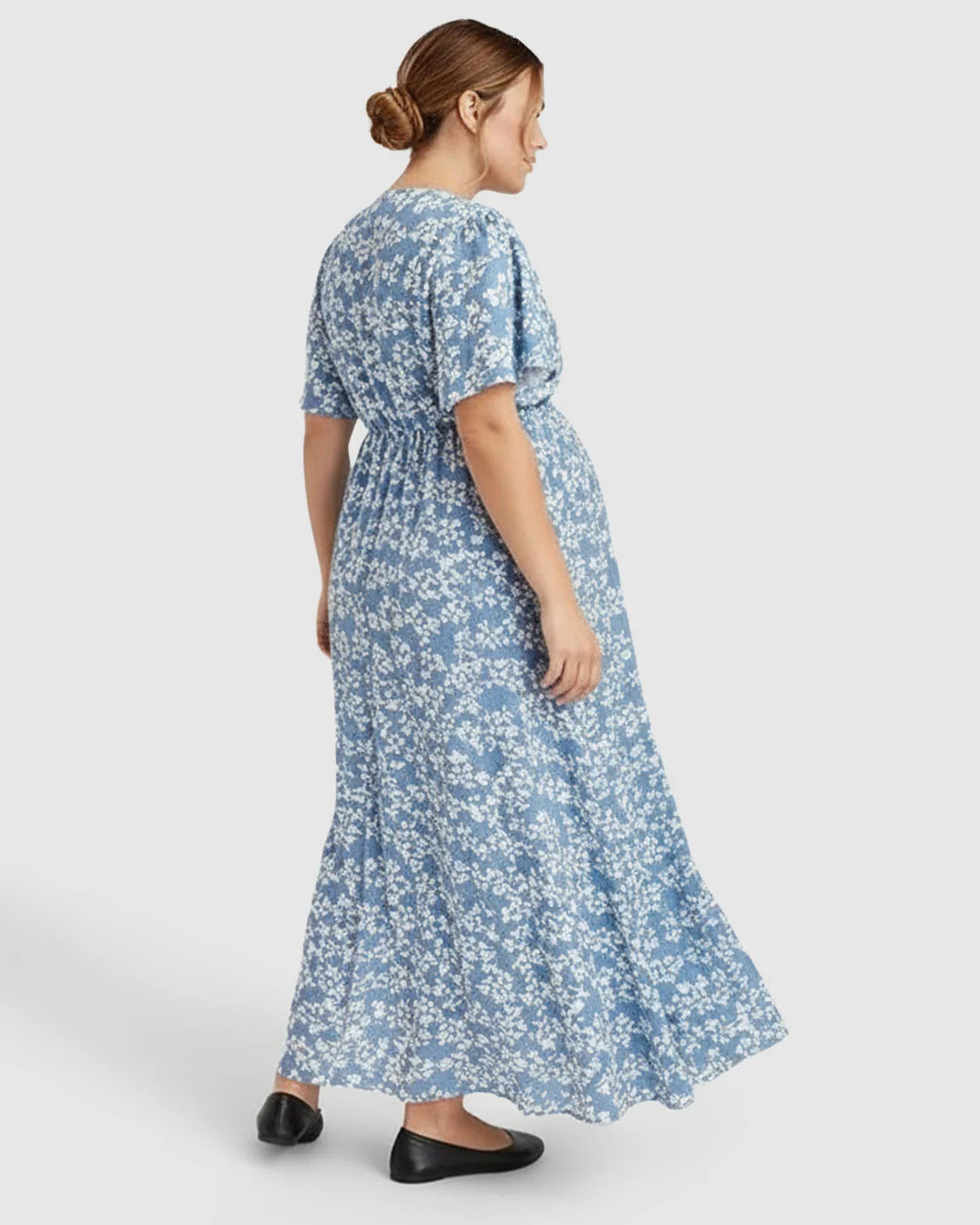 Cinched Waist Bohemian Maternity Maxi Dress