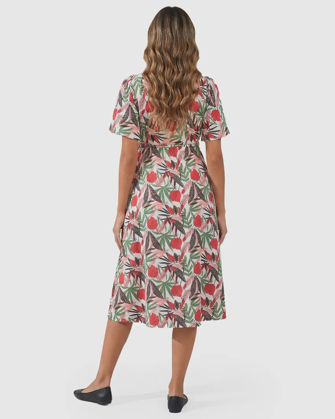 Side Tie Wrap Tropical Floral Maternity Midi Dress